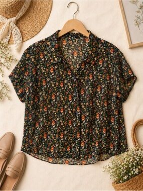 🌿 Romantic Cottagecore Floral Chiffon Blouse | Sheer Boho Top 🌿